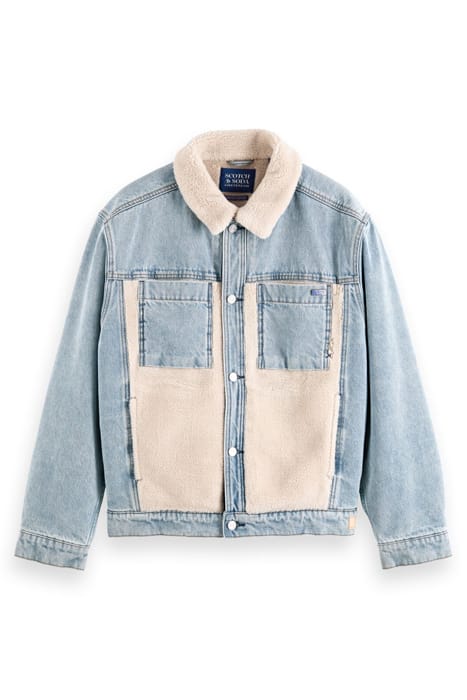 TEDDY LINED WASHED DENIM TRUCKER JACKET INDIGO 1