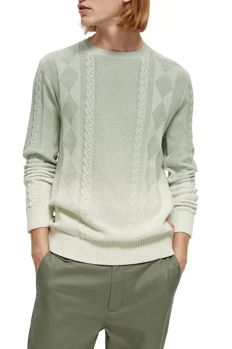 GRADIENT COTTON CABLE KNIT PULLOVER MINT 3