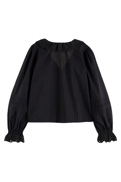 V-NECK SHIRT WITH BRODERIE IN ORGANIC COTTON BLACK 2