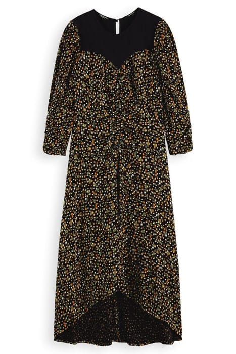 DRESS WITH GATHERS AND HI LOW HEM SPACE FLORAL CINNAMON SPIC 1