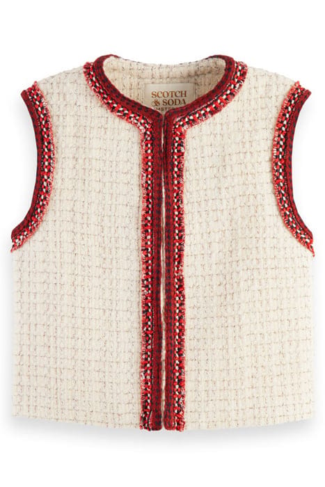 CROPPED GILET IN WOOL BLEND AGED WHITE MELANGE 1