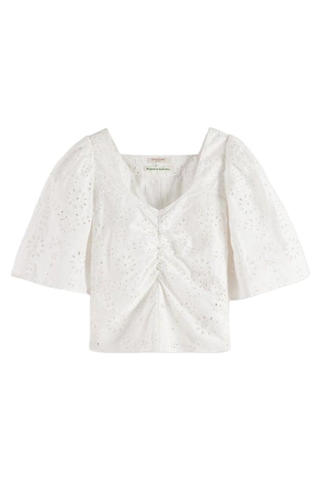 RUCHED FRONT FLUTTER SLEEVE TOP WHITE 1