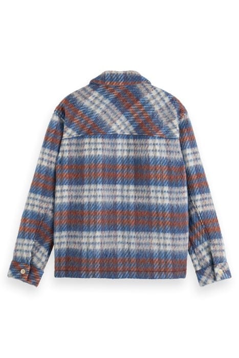 BRUSHED WOOL BLEND CHECK OVERSHIRT BLUE WHITE CHECK 5