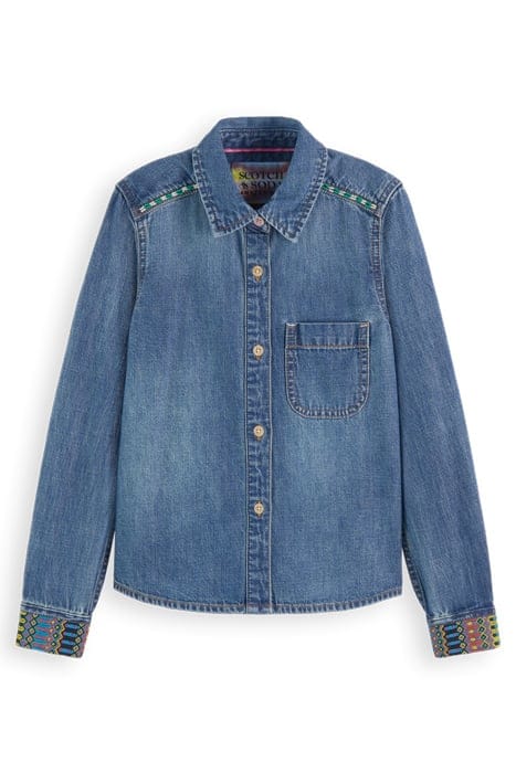 WASHED DENIM SHIRT WITH EMBROIDERY AND BEADING DETAILS INDIG 4