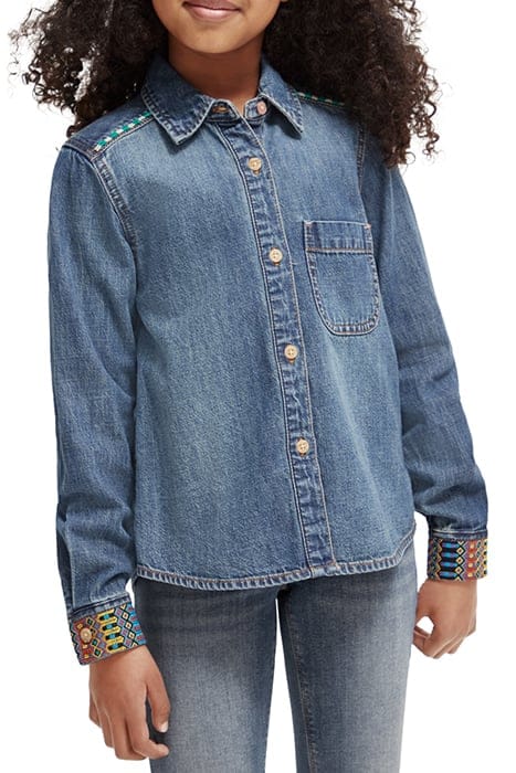 WASHED DENIM SHIRT WITH EMBROIDERY AND BEADING DETAILS INDIG 1