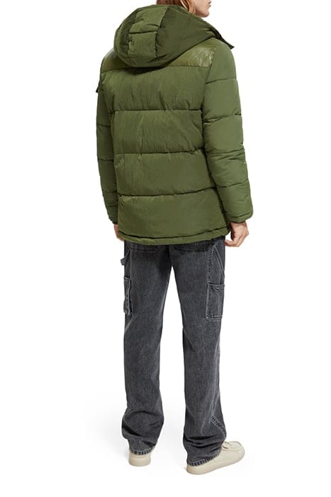 MID LENGTH FABRIC MIX PUFFA JACKET ARMY 3