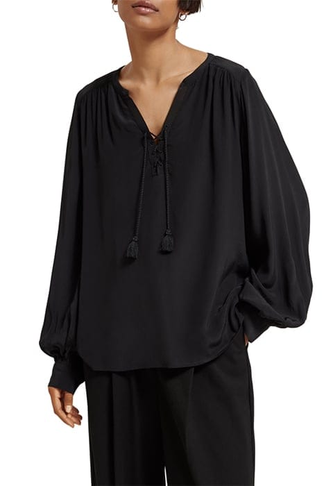 LACE UP TOP WITH BALLOON SLEEVES EVENING BLACK 1