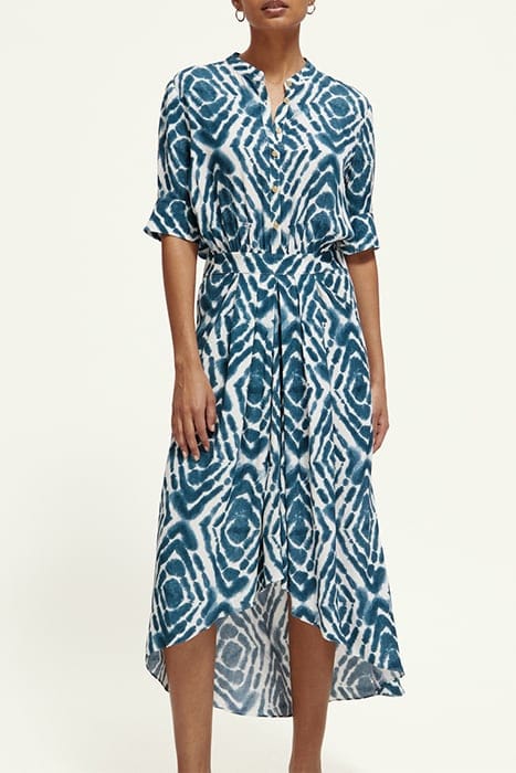 MIDI DRESS WITH HIGH LOW HEM DISCO TIE DYE BOTTLE GREEN 1