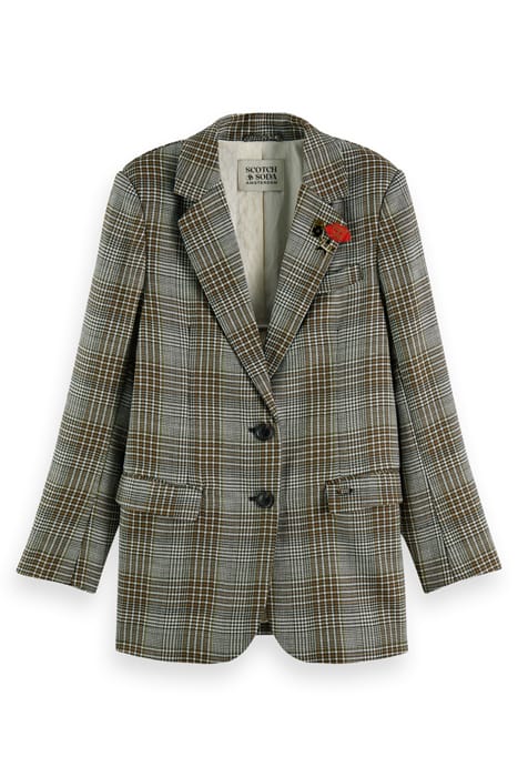 WOOL BLEND SINGLE BREASTED BOYFRIEND BLAZER PRINCE OF WALES  1