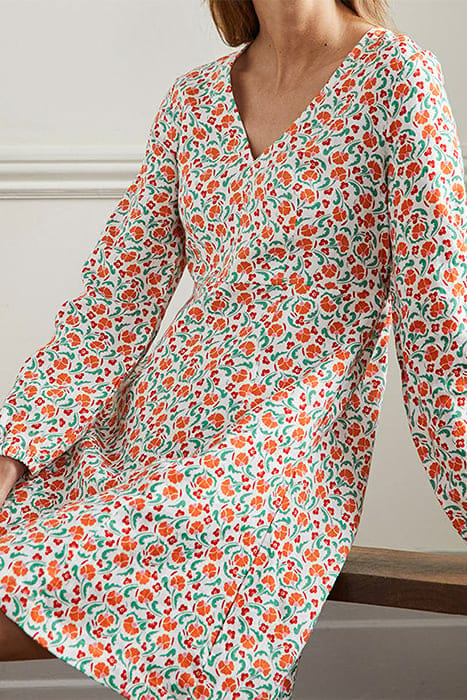 V-NECK FLIPPY MINI DRESS BRIGHT PAPAYA, DELICATE BUD 4