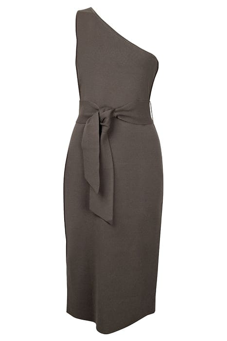 LAUREN ONE SHOULDER MIDI KNIT DRESS KHAKI 1