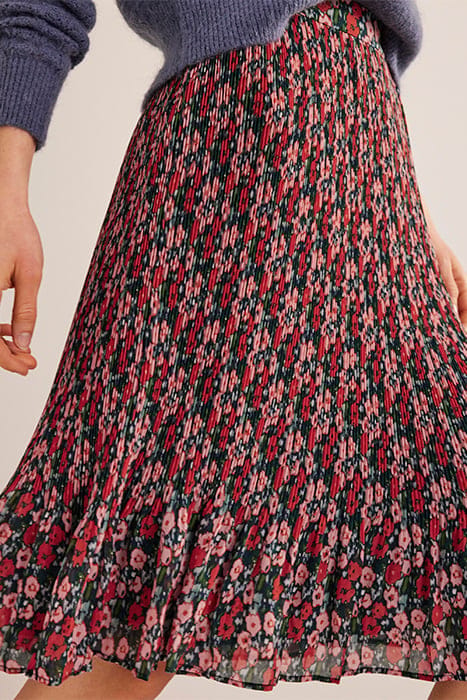 KNEE LENGTH PLISSE SKIRT MULTI, ABSTRACT POPPY SMALL 3