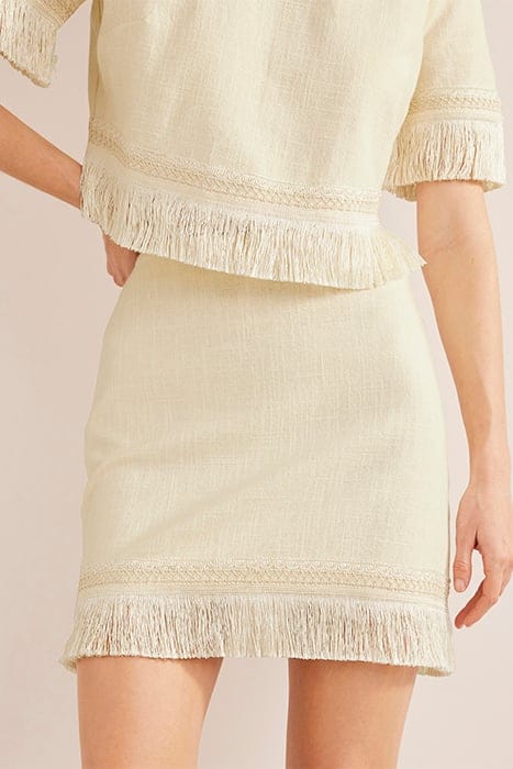 FRINGE DETAIL MINI SKIRT ECRU 1