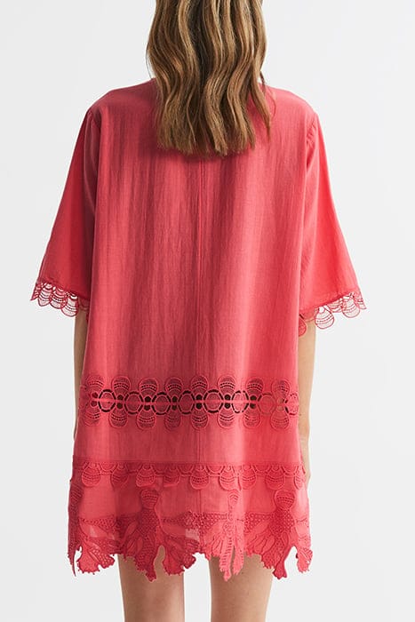 ETTA EMBROIDERED MINI DRESS — CORAL 2