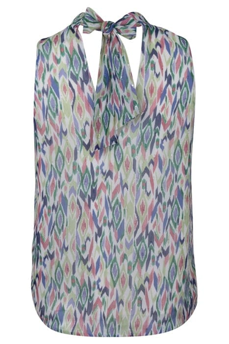 ECRU IKAT DIAMOND PRINT TOP WITH TIE ON BACK 5