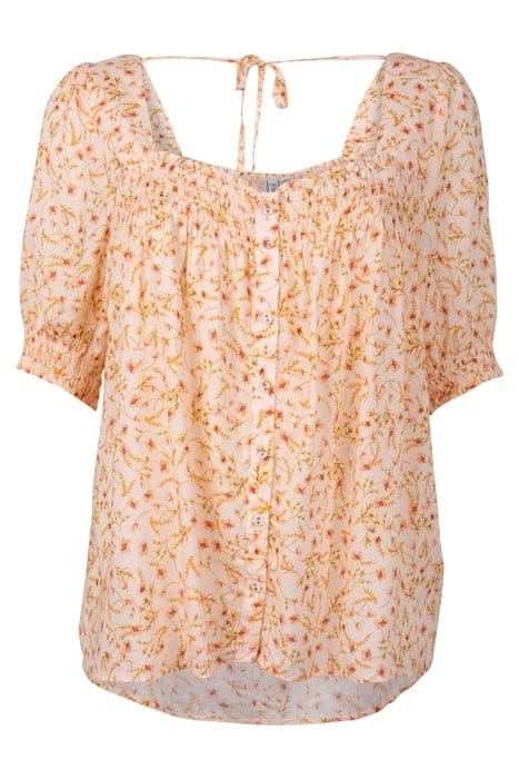MON SQUARE NECK BUTTON THROUGH FLUSHED CORAL DITSY 1