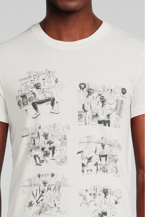 WHITE ORGANIC T-SHIRT WITH HIP-HOP CARTOON IMAGE OFF WHITE 4