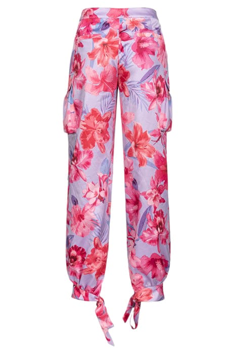 INDIOS PANTALONE SATIN STAMPA FIORI TROPICALI LILAC/PALE PIN 3
