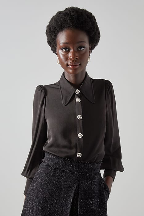 SONYA MONKEY BUTTON-DOWN SHIRT BLACK 1