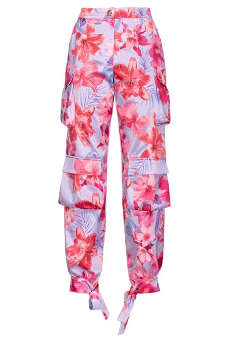 INDIOS PANTALONE SATIN STAMPA FIORI TROPICALI LILAC/PALE PIN 2