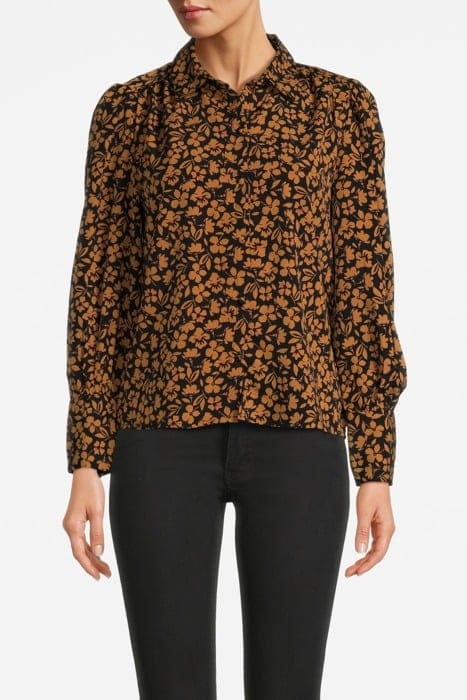 BUTTON UP WITH GATHERS CUTOUT FLORALS 1