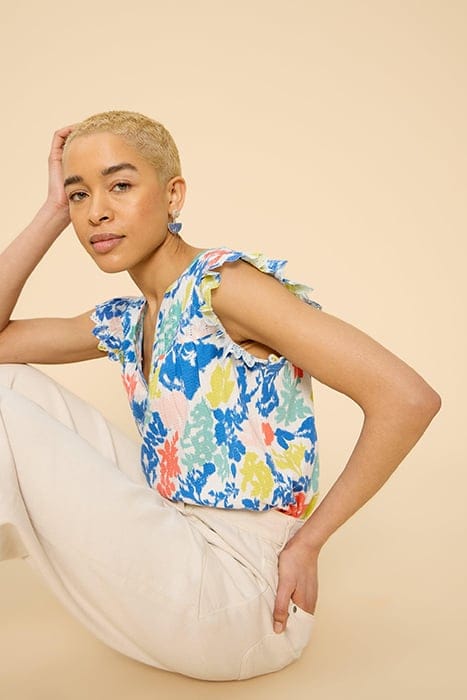 TEA WOVEN FRILL TOP WHITE PRINTED 3