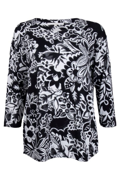 LOOSE TEE CREW 3/4 SLEEVES, PRINT BLACK WITH OFFWHITE CENTRE 1
