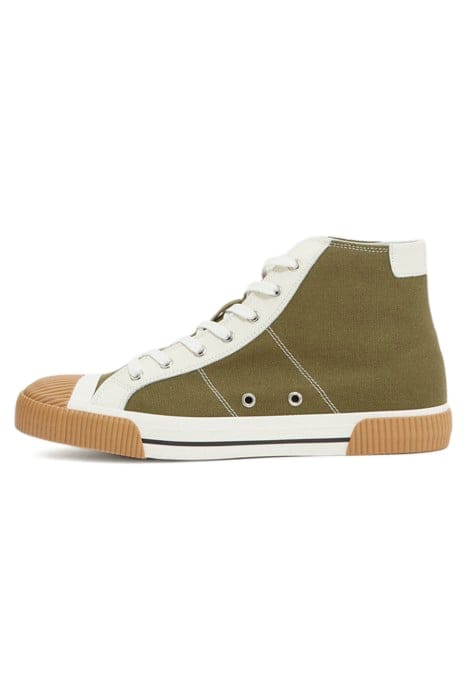 BASKETS MONTANTES EN CANVAS AVEC EMPIECEMENTS CUIR KAKI 1