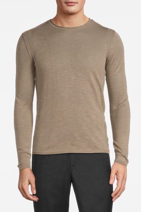LEX LS LINEN BLEND SLUB CREW WITH ROLL N HAZE GREY 1