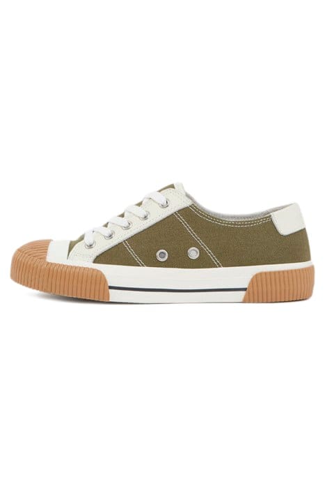 SNEAKERS BASSES EN TOILE AVEC EMPIECEMENTS EN CUIR KAKI 1