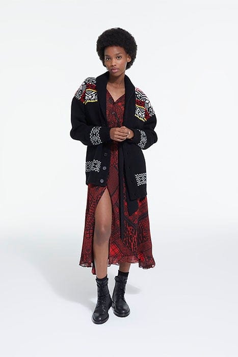 CARDGIGAN COL CHALE JACQUARD BLACK / RED / YELLOW 3