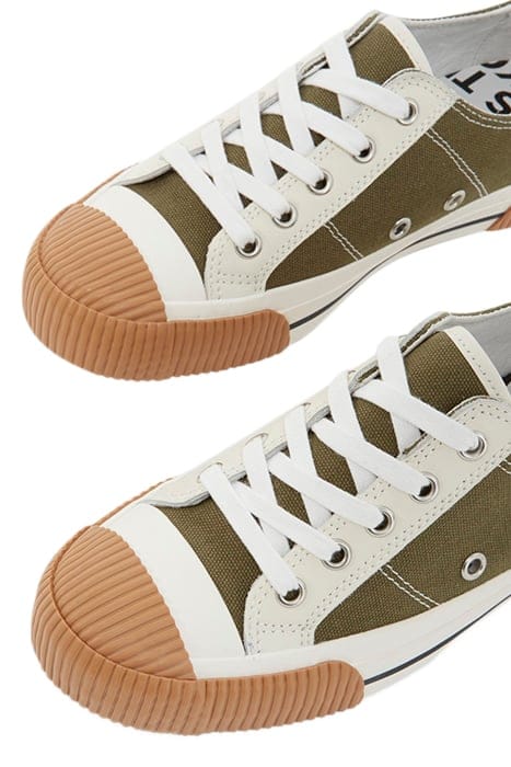 SNEAKERS BASSES EN TOILE AVEC EMPIECEMENTS EN CUIR KAKI 5