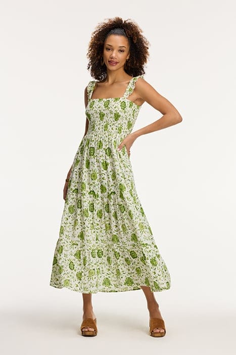 emerald green velvet wedding dress Green Floral Lace Fitted Short Sleeve Midi Dress main image 0