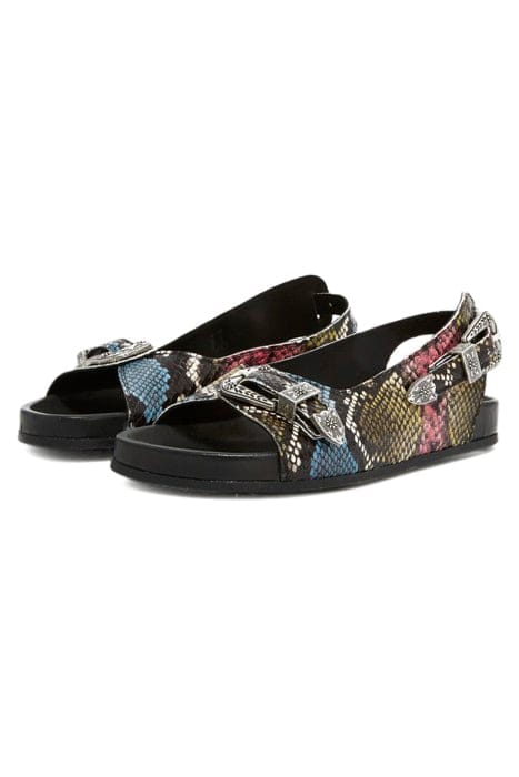 SANDALES EN CUIR IMPRIME PYTHON BLACK/ PINK/ YELLOW 2