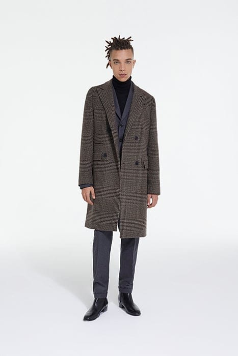 MANTEAU LONG CROISE MOTIF CHEVRONS BROWN 1
