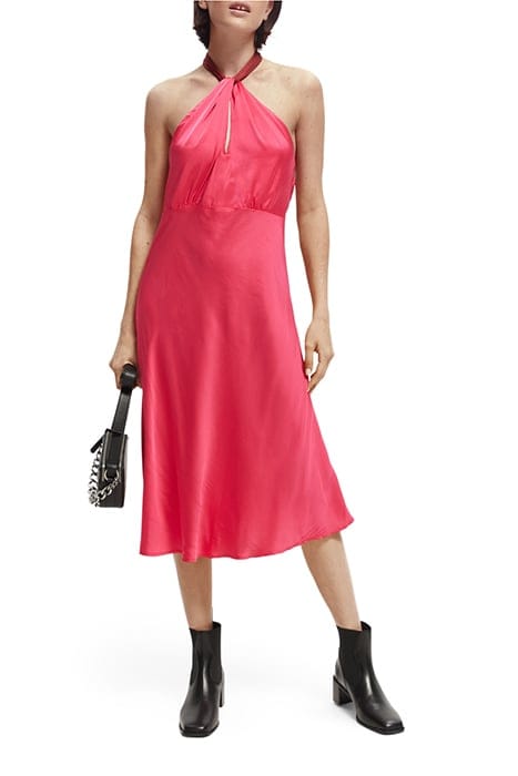 MIDI HALTER DRESS WITH SCARF DETAIL COSMIC PINK 1