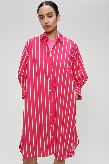 STRIPED SHIRT DRESS MID CARMINE ROSE 1