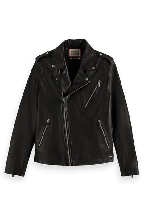 PLACEMENT PRINT LEATHER BIKER JACKET BLACK 4