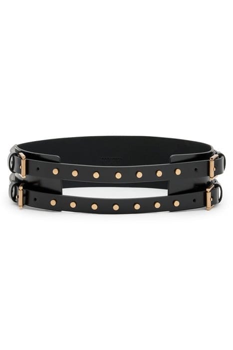 ELODIE DOUBLE BELT PATENT BLACK/BRASS 3