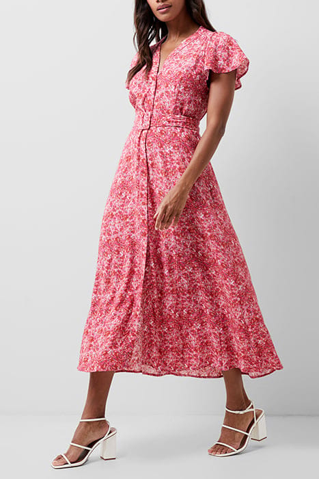 FRENCH CONNECTION CASS DELPHINE SS V NK MIDI DRESS TRUE RED 1