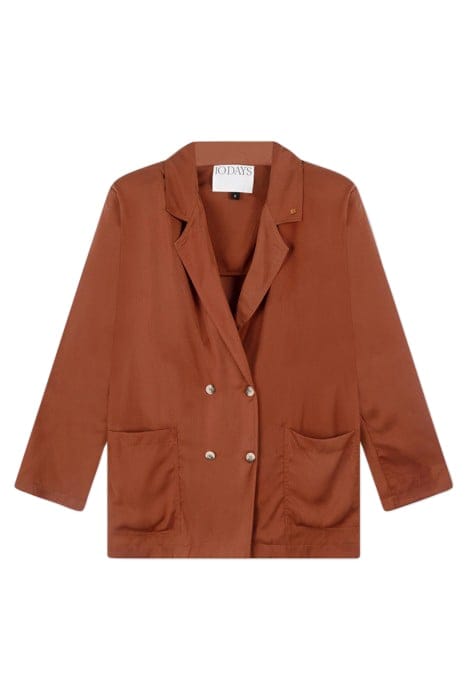 DOUBLE BREASTED SATIN BLAZER SADDLE BROWN 3