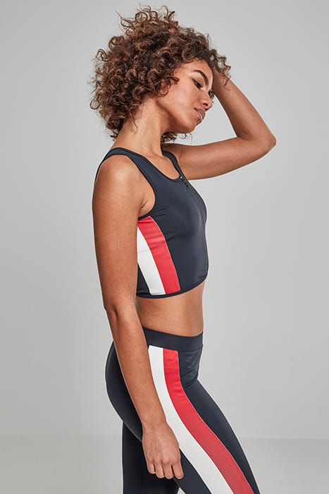 LADIES SIDE STRIPE CROPPED ZIP TOP NAVY/FIRE RED/WHITE 6