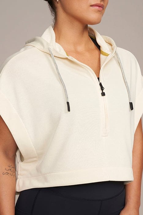 ALBA - WOMEN'S CROPPED SLEEVELESS HOODIE CREME 4