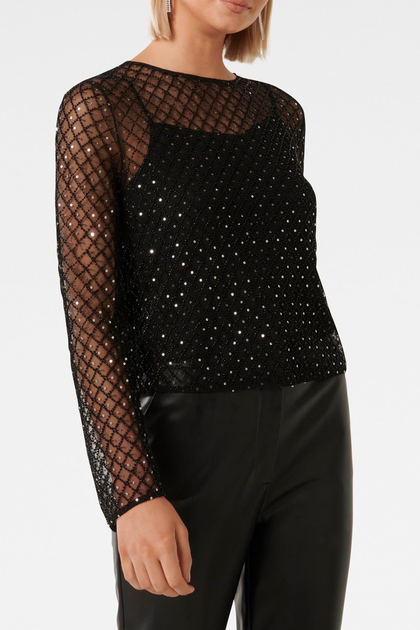 BEATRIX SHEER BEADED TOP BLACK 5