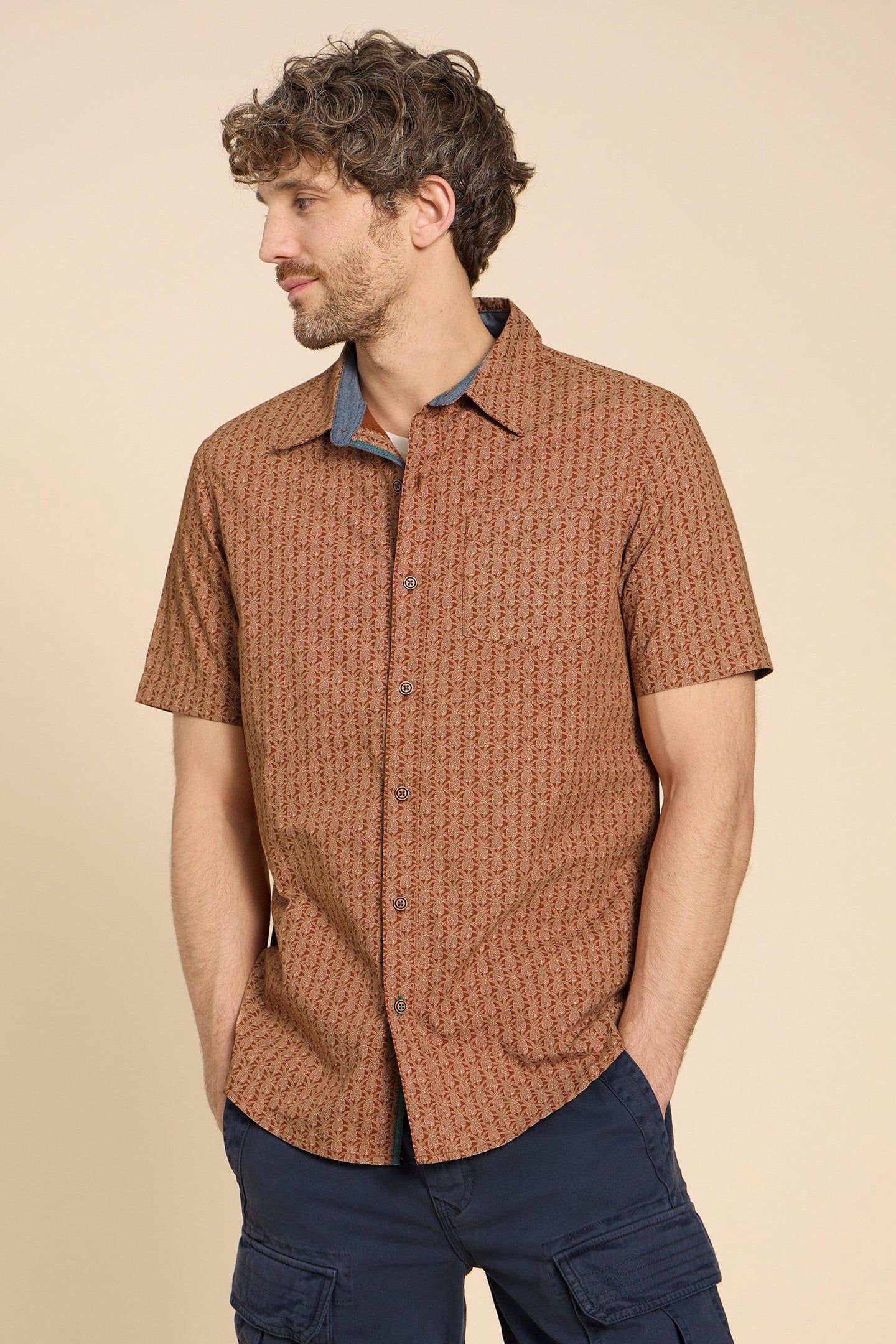 GEO PINEAPPLE PRINTED SS SHIRT ORANGE PRINT 1