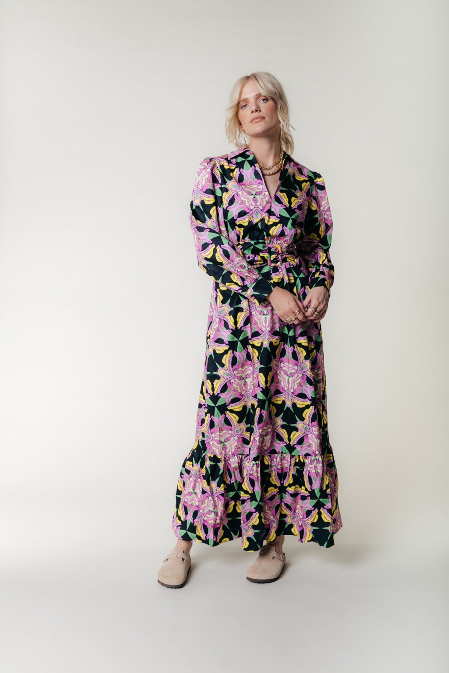 DAVINA GRAPHIC FLOWER MAXI DRESS LS CANDY PINK 1