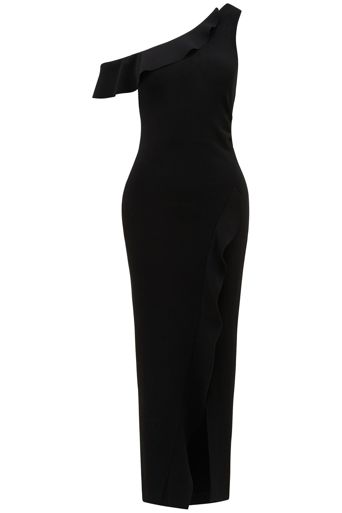 TYRA ONE SHOULDER RUFFLE BODYCON DRESS BLACK 3