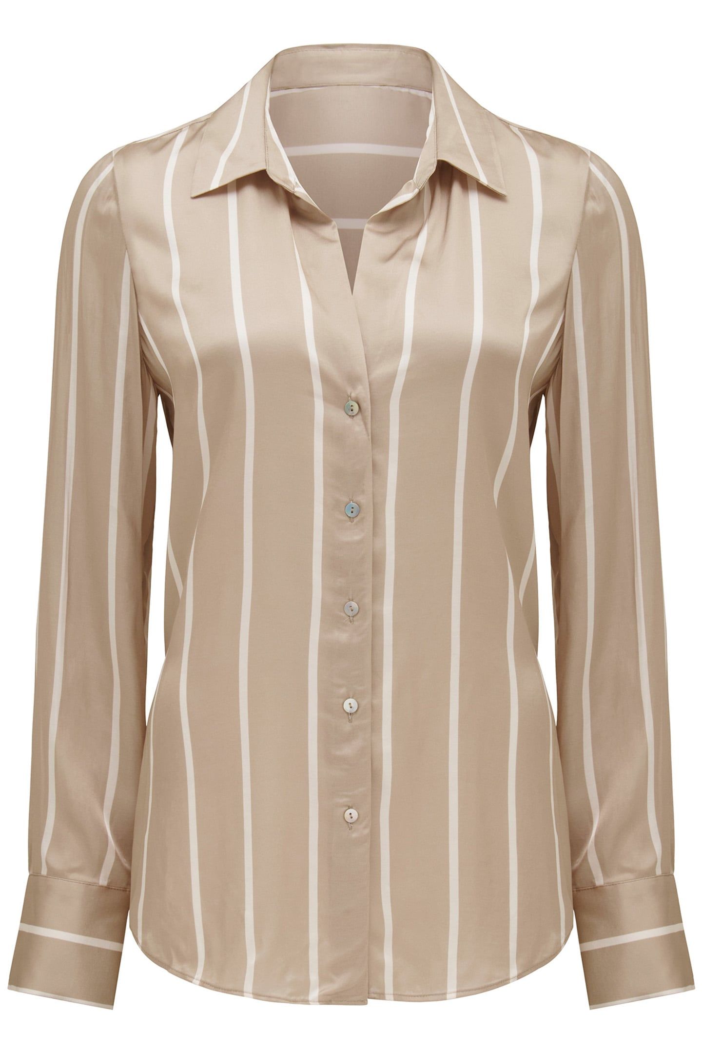 HARVEY NOTCHED NECK SATIN SHIRT TAN ARBORY STRIPE 4