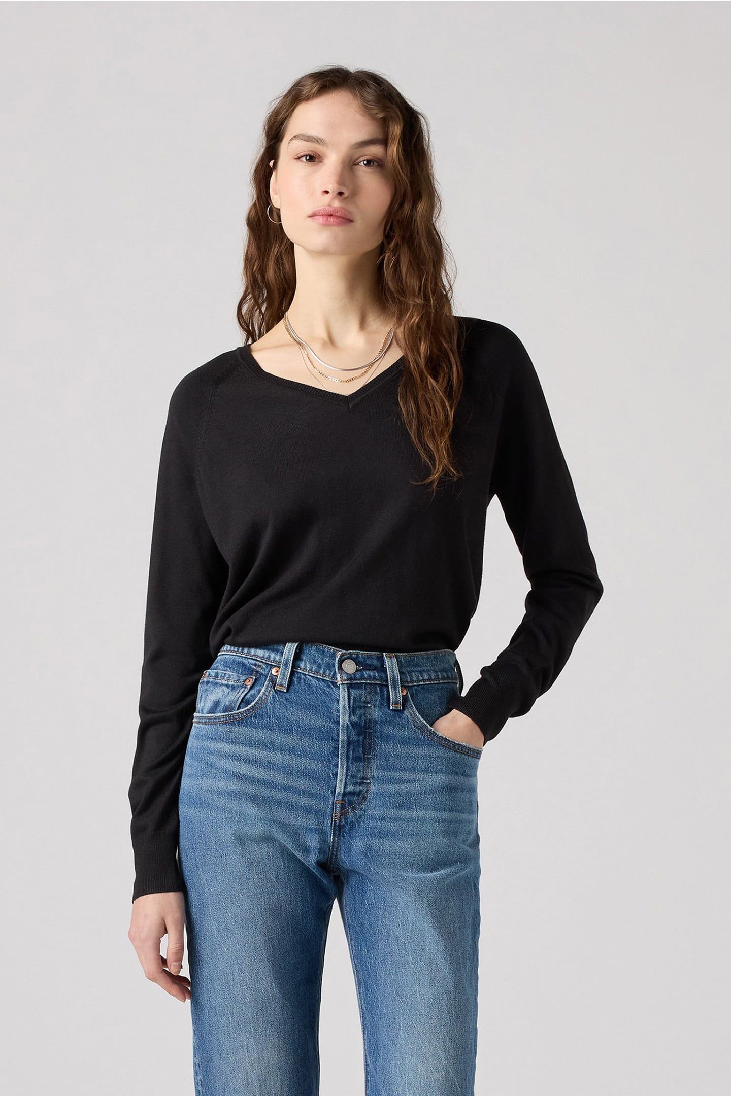 PETAL VNECK SWEATER CAVIAR TRIBLEND 1