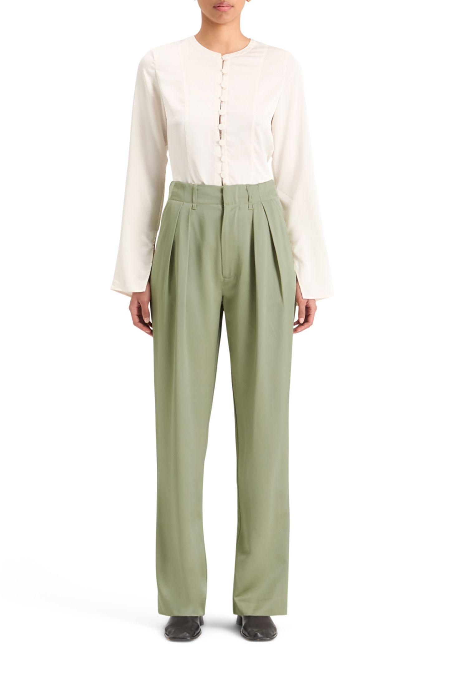 FAYE SATIN HIGH RISE RELAXED TAPERED LEG WASHED SAGE 3